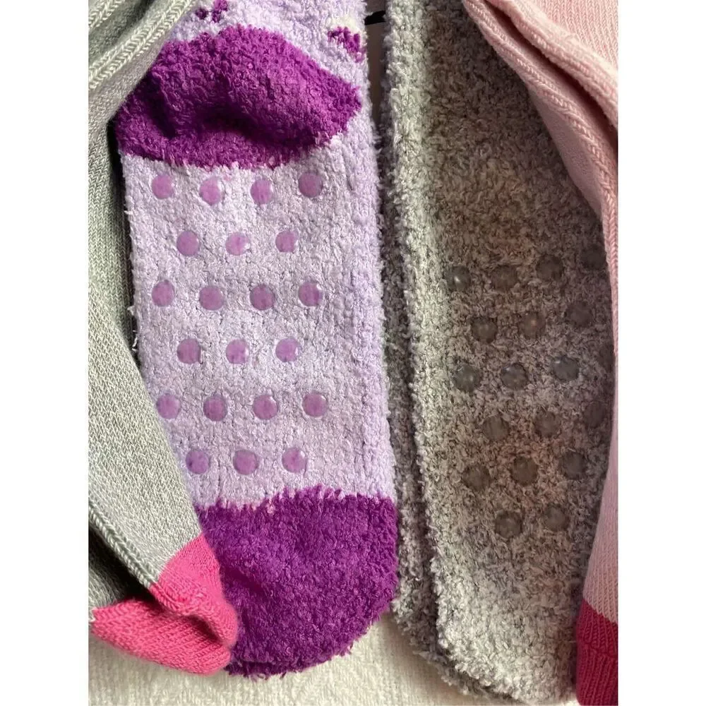 Cuddl Duds Girls Shoe Size 4-10 Lounge Crew Slipper Socks Total 4 Pr